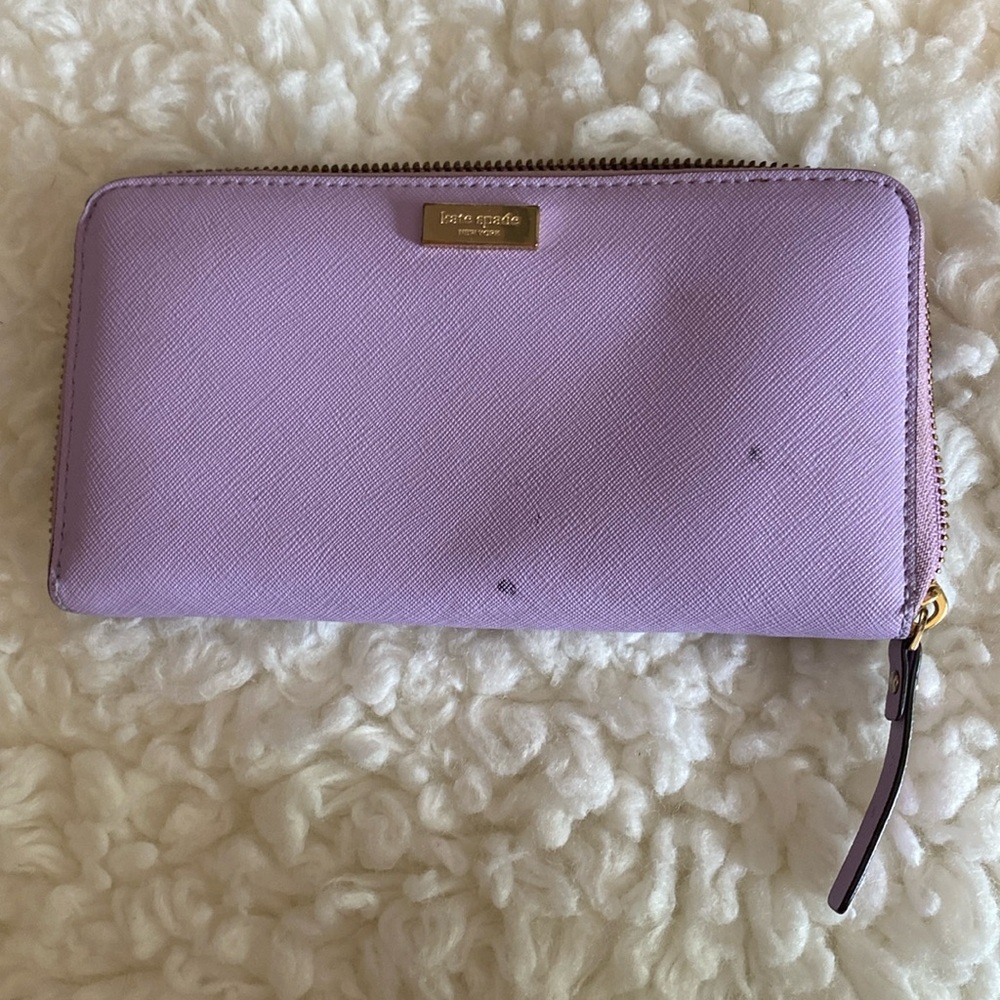 kate spade Lavender Zip Around Saffiano Wallet with Gold Plate